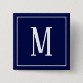 Monogram White auf Navy Blue Square Button (Vorderseite)