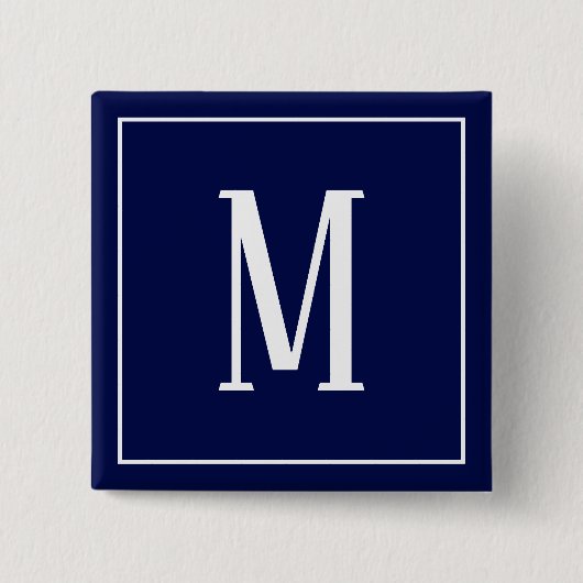 Monogram White auf Navy Blue Square Button (Vorderseite)