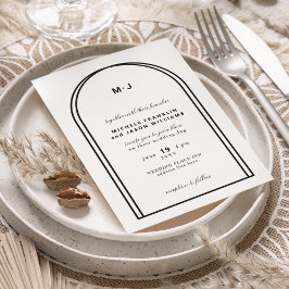 Monogram White Black Minimalistisch Arch Wedding Einladung
