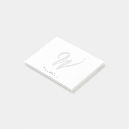 Monogram White Black Modern Minimalistisch Elegant Post-it Klebezettel (angewinkelt)