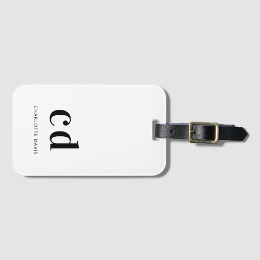 Monogram, white black name initials elegant gepäckanhänger (Vorderseite (Horizontal))