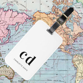 Monogram, white black name initials elegant gepäckanhänger