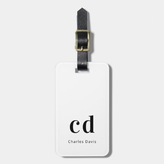 Monogram, White Black name initials modern Gepäckanhänger (Vorderseite vertikal)