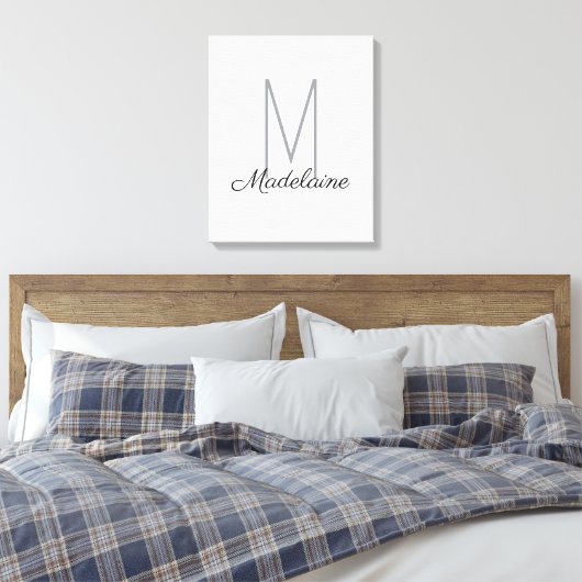 Monogram White Black Personal Elegant Leinwanddruck (Insitu (Schlafzimmer))