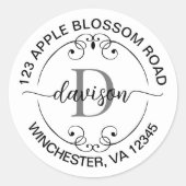 Monogram White Black Rücksendeadresse Runder Aufkleber (Vorderseite)