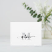 Monogram White Black Silver Color Personal Postkarte (Stehend Vorderseite)