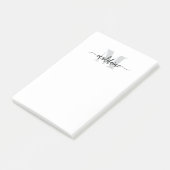 Monogram White Black Silver Personal Post-it Klebezettel (angewinkelt)