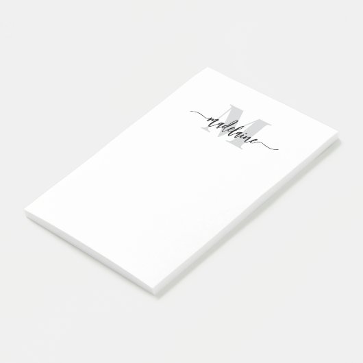 Monogram White Black Silver Personal Post-it Klebezettel (angewinkelt)