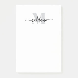 Monogram White Black Silver Personal Post-it Klebezettel