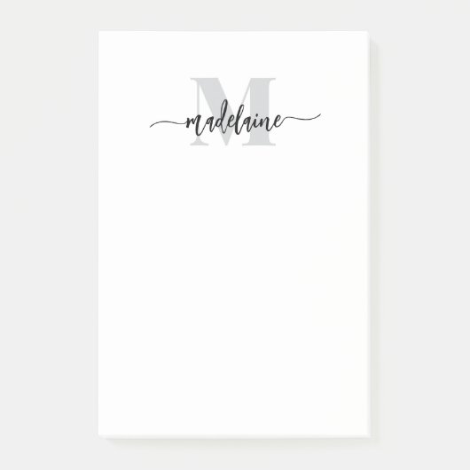 Monogram White Black Silver Personal Post-it Klebezettel (Vorderseite)