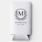 Monogram White Black Wappen Botanical Wedding Selters Dosenkühler (Rückseite)