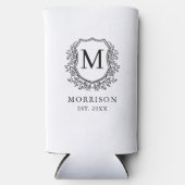 Monogram White Black Wappen Botanical Wedding Selters Dosenkühler (Vorderseite)