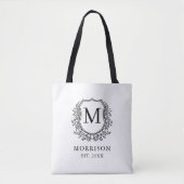 Monogram White Black Wappen Botanical Wedding Tasche (Vorderseite)
