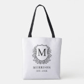 Monogram White Black Wappen Botanical Wedding Tasche (Rückseite)