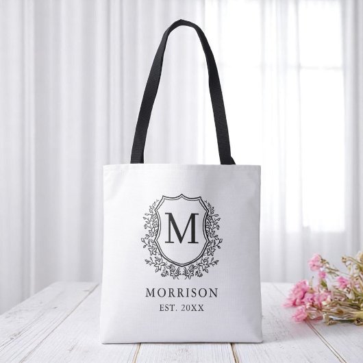 Monogram White Black Wappen Botanical Wedding Tasche