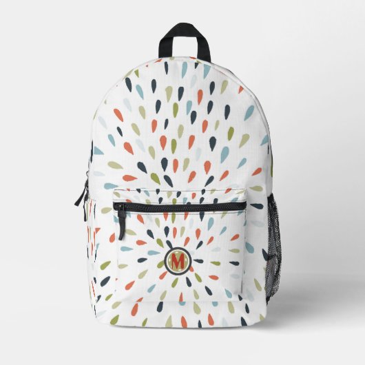 Monogram White Blue Green Orange Drop Pattern Bedruckter Rucksack (Vorderseite)