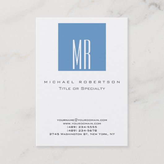 Monogram White Blue Grey Chubby Business Card Visitenkarte (Vorderseite)