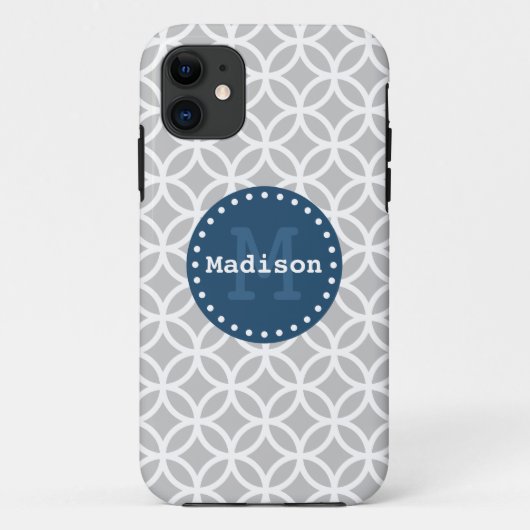 Monogram, White Blue Modern Circles Case-Mate iPhone Hülle (Rückseite)