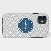 Monogram, White Blue Modern Circles Case-Mate iPhone Hülle (Rückseite (Horizontal))