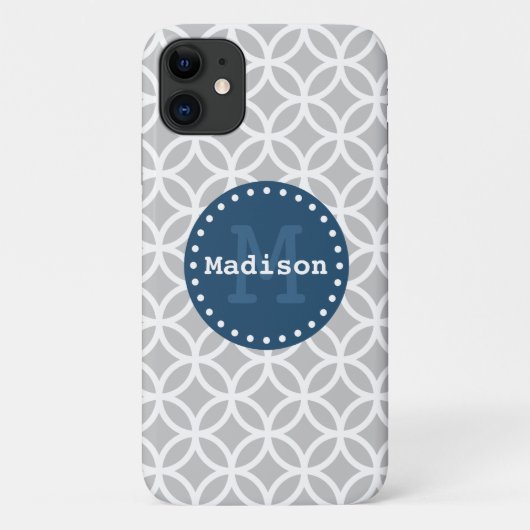 Monogram, White Blue Modern Circles Case-Mate iPhone Hülle (Rückseite)