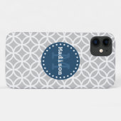 Monogram, White Blue Modern Circles Case-Mate iPhone Hülle (Rückseite (Horizontal))