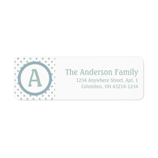 Monogram White BlueGreen Polka Dot Address Label (Vorne)