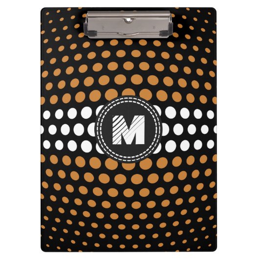 Monogram White & Bronze Polka Dots Muster Klemmbrett (Vorderseite)