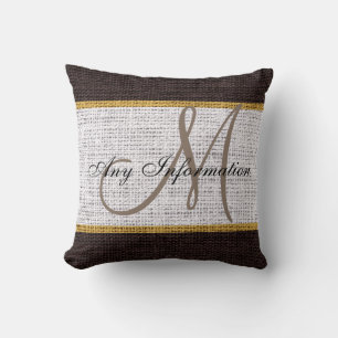 Monogram White & Brown Rustic Burlap Jute Kissen