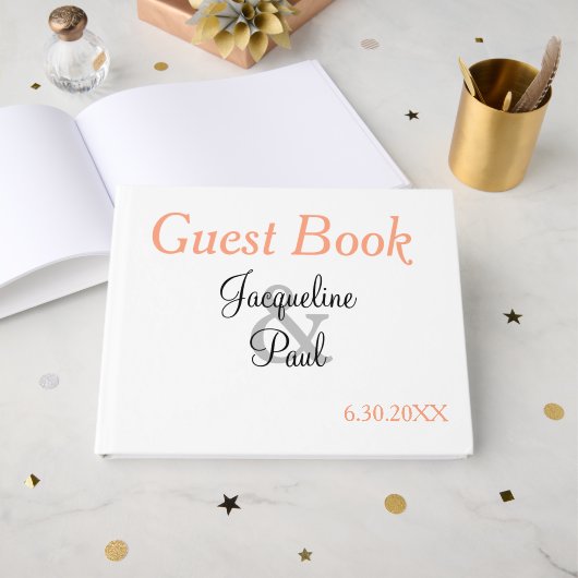 Monogram White Cantaloupe Blue Wedding Gästebuch (Vorderseite Offen)