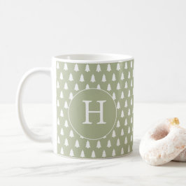 Monogram White Christmas Tree Muster Green Gift Kaffeetasse