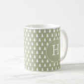 Monogram White Christmas Tree Muster Green Gift Kaffeetasse (VorderseiteRechts)