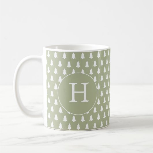 Monogram White Christmas Tree Muster Green Gift Kaffeetasse (Links)