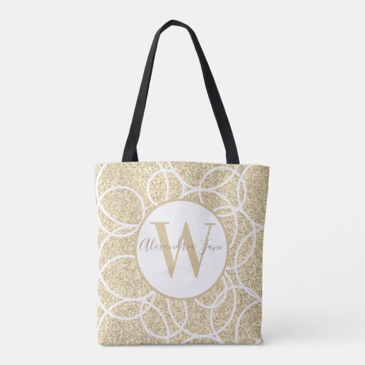 Monogram White Circle Gold Glitzer Moderner Abstra Tasche (Rückseite)