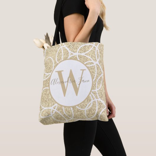 Monogram White Circle Gold Glitzer Moderner Abstra Tasche (Von Nahem)