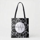 Monogram White Circles Black Modern Abstrakt Tasche (Vorderseite)