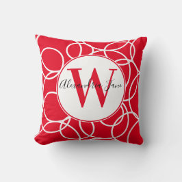 Monogram White Circles Red Modern Abstrakt Kissen