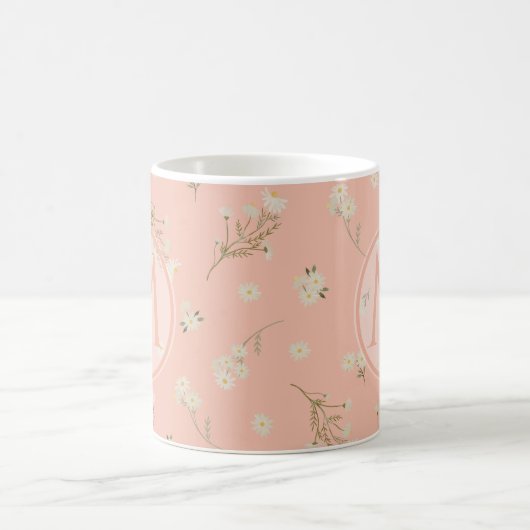 Monogram White Daisy Blume Floral Pattern Kaffeetasse (Mittel)