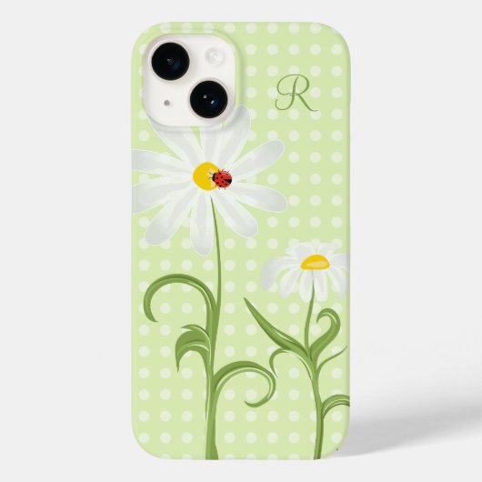 Monogram White Daisy und Lady Bug Polka Dot Green Case-Mate iPhone Hülle (Rückseite)