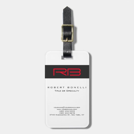 Monogram White Dark Gray Red Gepäckanhänger (Vorderseite vertikal)