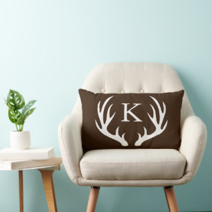 Monogram, White Deer Antlers Rustic Brown Lendenkissen