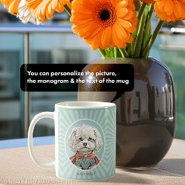 Monogram White Dog Illustration Superhero Tasse