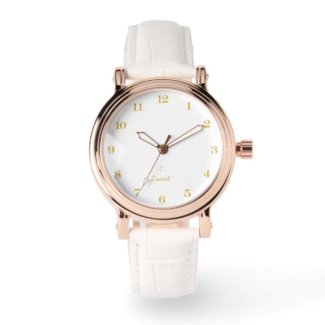Monogram white | Elegant Gold Minimalist  Armbanduhr (Vorderseite)
