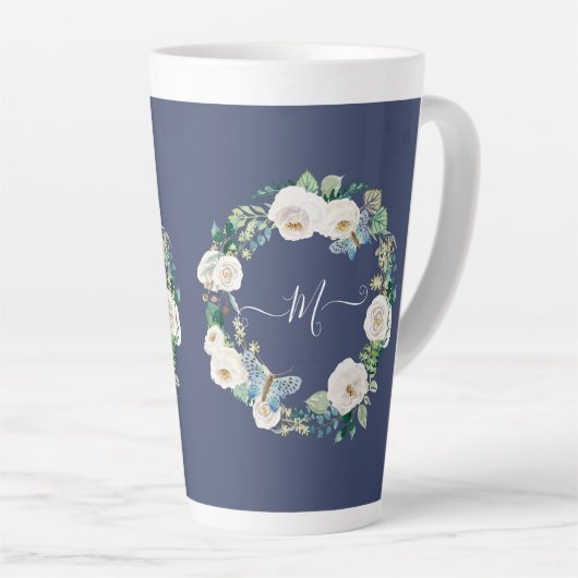 Monogram White Floral Butterfly Milchtasse (Rechte Ecke)