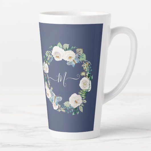 Monogram White Floral Butterfly Milchtasse (Rechts)