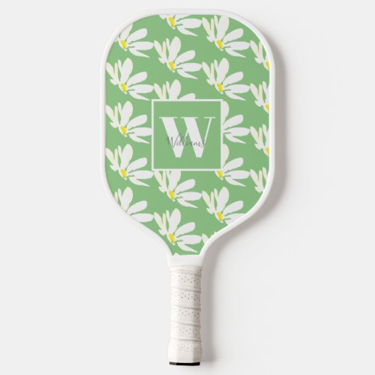 Monogram White Floral Daisy Pickleball Paddle (Rückseite)