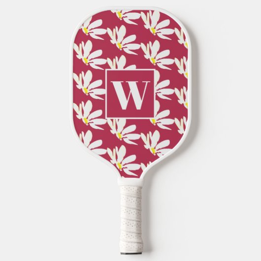 Monogram White Floral Daisy Pickleball Paddle (Vorderseite)