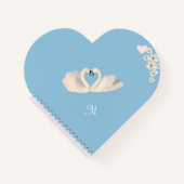 Monogram White Flowers and Swans on Light Blue Notizblock (Vorderseite)