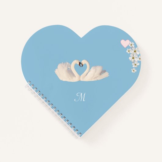 Monogram White Flowers and Swans on Light Blue Notizblock (Vorderseite)