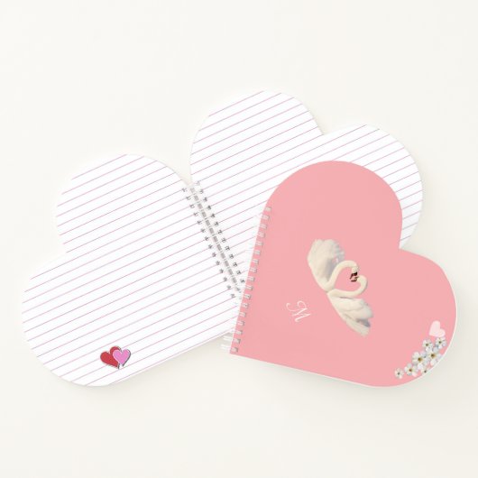 Monogram White Flowers and Swans on Light Pink Notizblock (Innenseite)