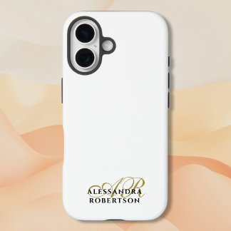Monogram White Gold Black Name Elegant Minimalist iPhone 16 Hülle